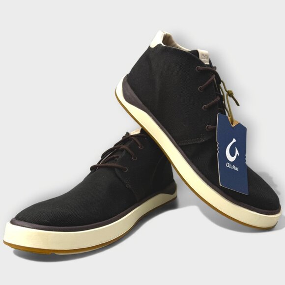 OluKai Papaku Chukka Boots Men 10.0 Dark Wood Canvas Leather Waterproof - Picture 7 of 14